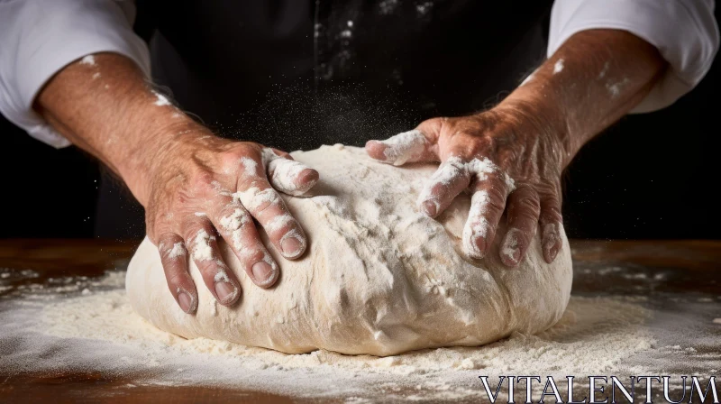 AI ART Baker Kneading Dough on Wooden Table