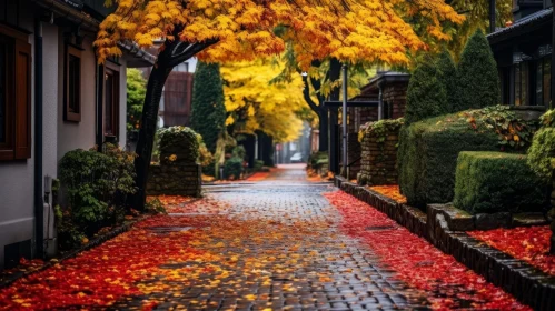 Colorful Autumn Streetscape in a Small Town