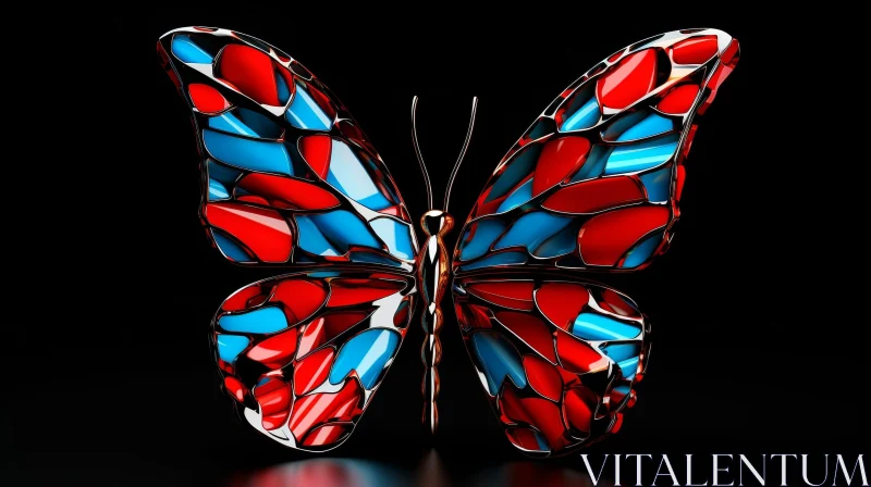 AI ART Glass Butterfly 3D Rendering on Reflective Surface