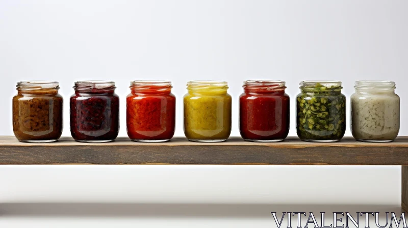 Glass Jars Filled with Various Food Items on Wooden Shelf AI Image