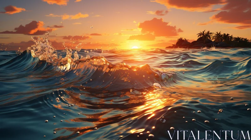 Golden Sunset Over Ocean Waves AI Image