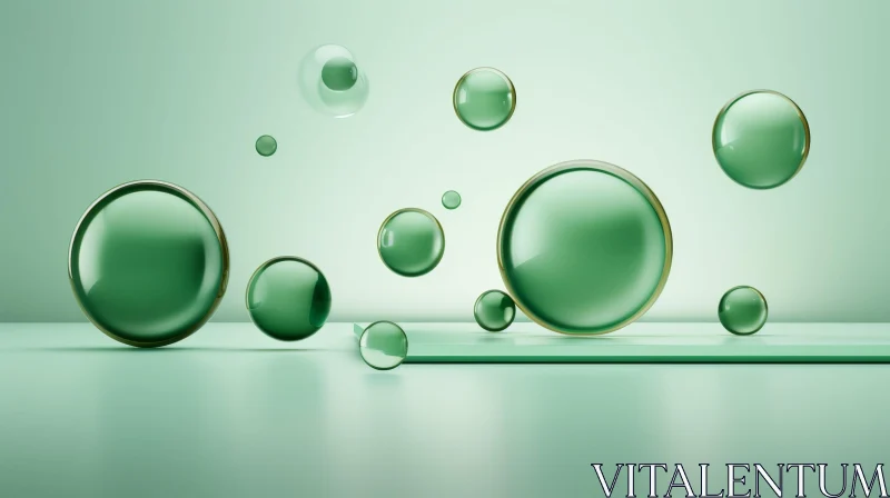 Green Glass Spheres 3D Rendering Background AI Image