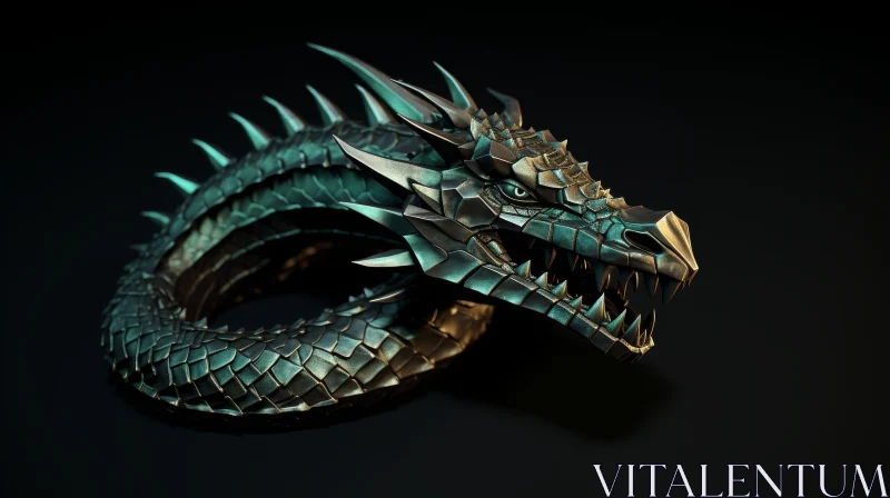 AI ART Green Metal Dragon - 3D Rendering