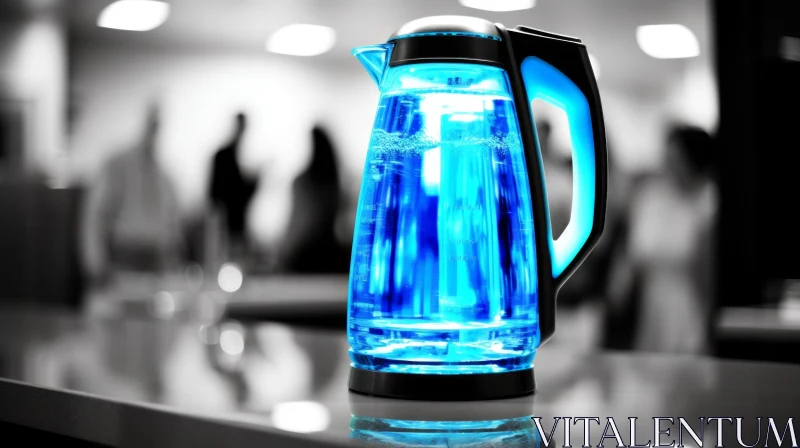 Modern Glass Electric Kettle with Blue Illumination AI Image