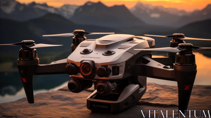 Professional Drone with Camera in Mountain Landscape AI Image