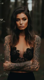 Serious Young Woman Portrait with Tattoos