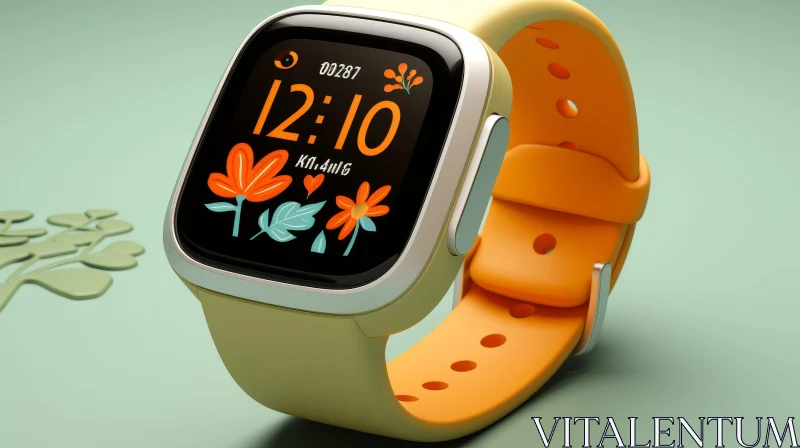 Square Face Smartwatch with Floral Design AI Image