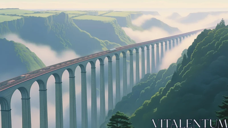 Viaduct in Mountainous Landscape - Digital Painting AI Image