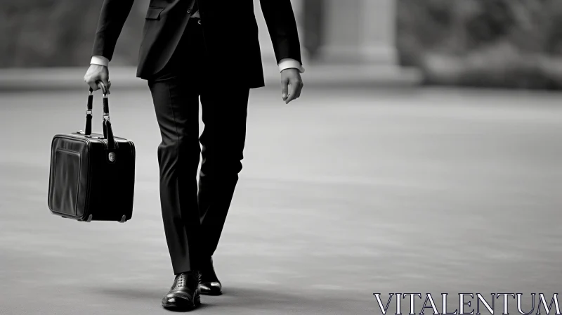 AI ART Businessman in Dark Suit Walking with Briefcase