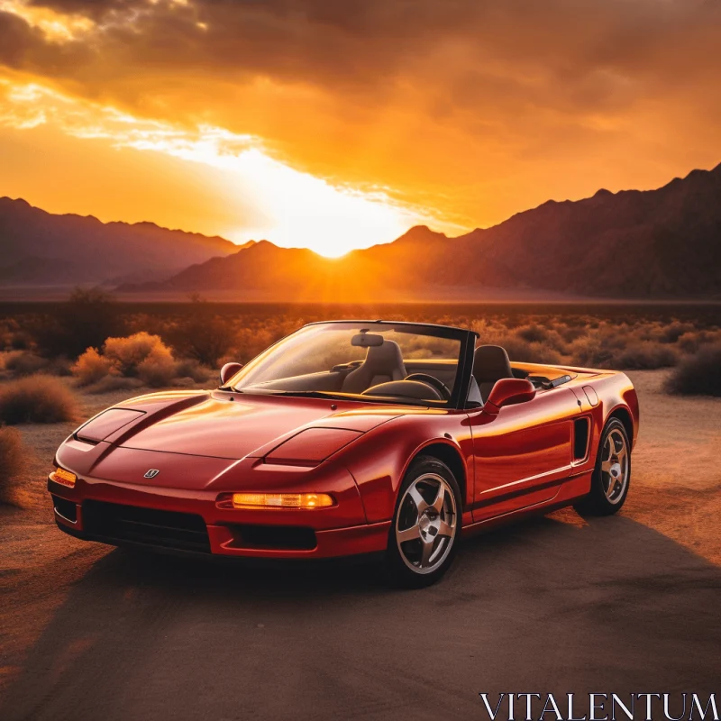 AI ART Captivating Red Sports Car in a Desert at Sunset