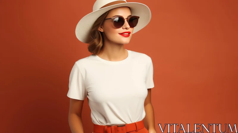 Confident Young Woman in White T-shirt and Sunglasses AI Image