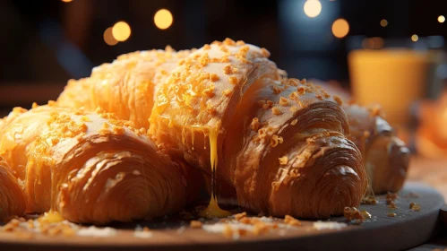 Delicious Croissant with Sweet Glaze and Nuts