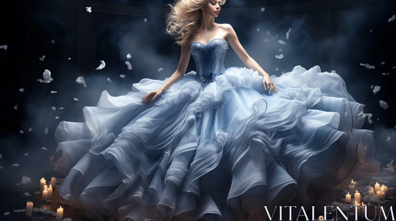 Elegant Woman in Blue Ball Gown AI Image