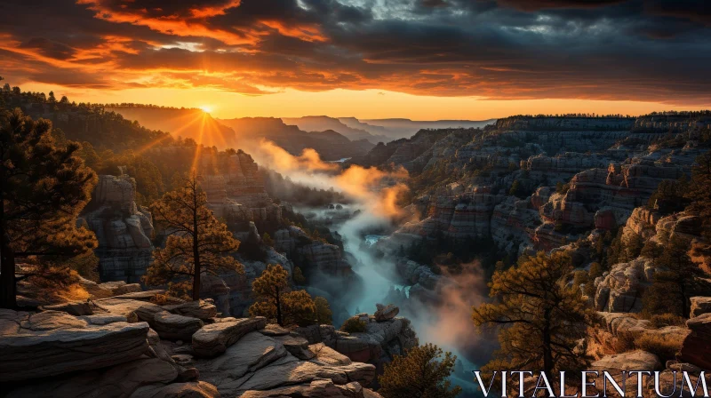 AI ART Golden Sunset Canyon Landscape