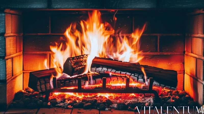 Intense Fireplace Scene - Warmth and Flames AI Image