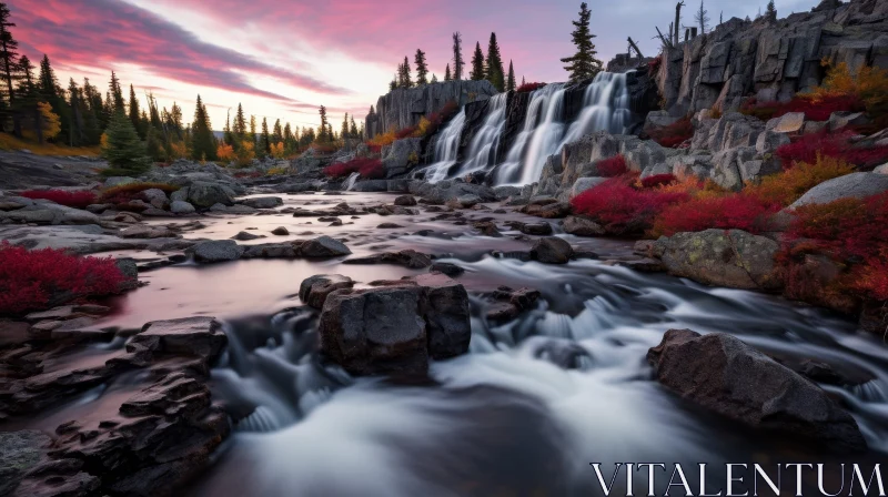 Mountain Waterfall Landscape - Serene Nature Photography AI Image
