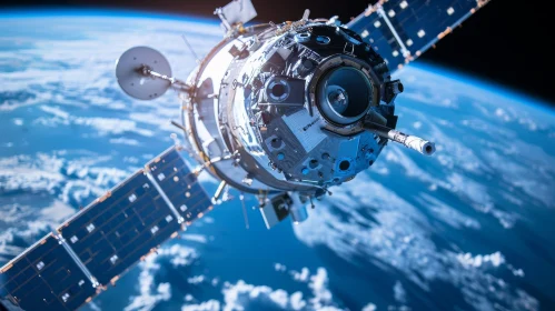 Satellite Orbiting Earth in Futuristic Space Scene