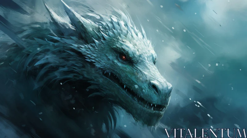 White Dragon Digital Painting in Snowy Landscape AI Image