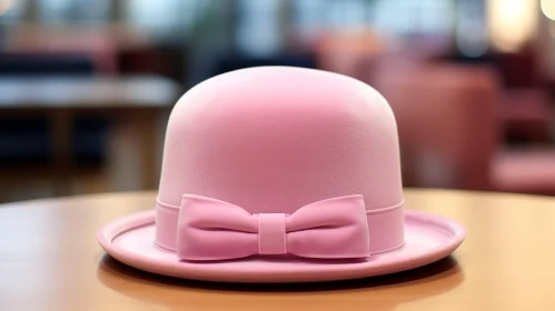 Chic Pink Felt Hat on Wooden Table