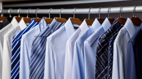 Chic Wardrobe Display: Blue Shirts and Ties