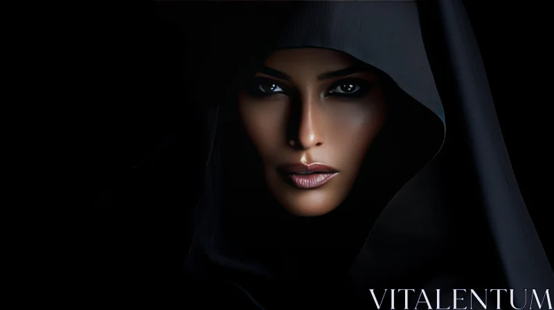 Dark and Mysterious Woman Portrait in Black Hijab AI Image