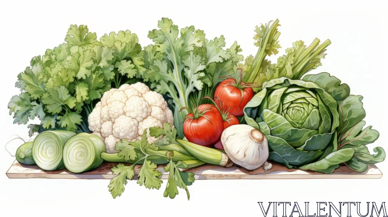 Fresh and Colorful Vegetable Still Life Painting AI Image