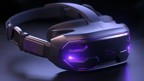 Futuristic Virtual Reality Headset with Glowing Purple Lights