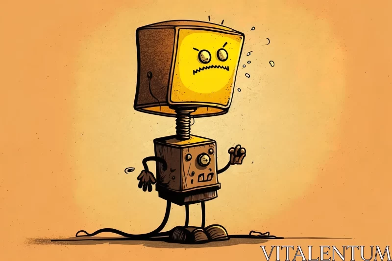 AI ART Grumpy Robot Standing by Yellow Lamp - Sketchy Caricatures - Cubo-Futurism