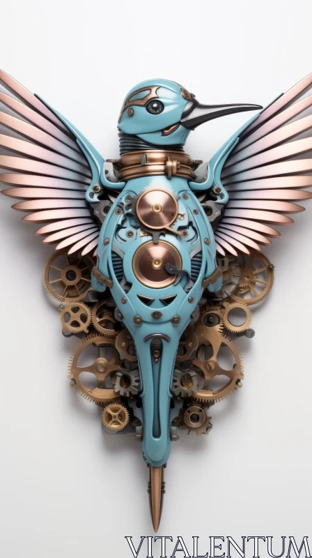 Intricate Steampunk Hummingbird on Branch AI Image