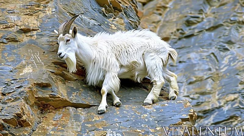 Majestic Mountain Goat on Rocky Ledge AI Image