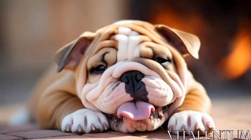 Adorable Bulldog Puppy Basking in Sunlight AI Image