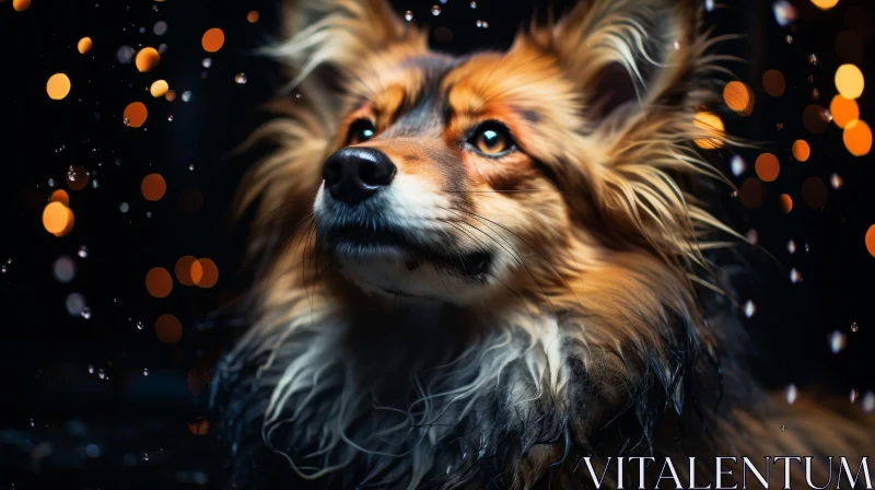 Brown Fur Dog Gazing Upward in Dark Setting AI Image