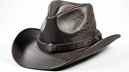 Brown Leather Cowboy Hat - Fashion Accessory 3D Rendering