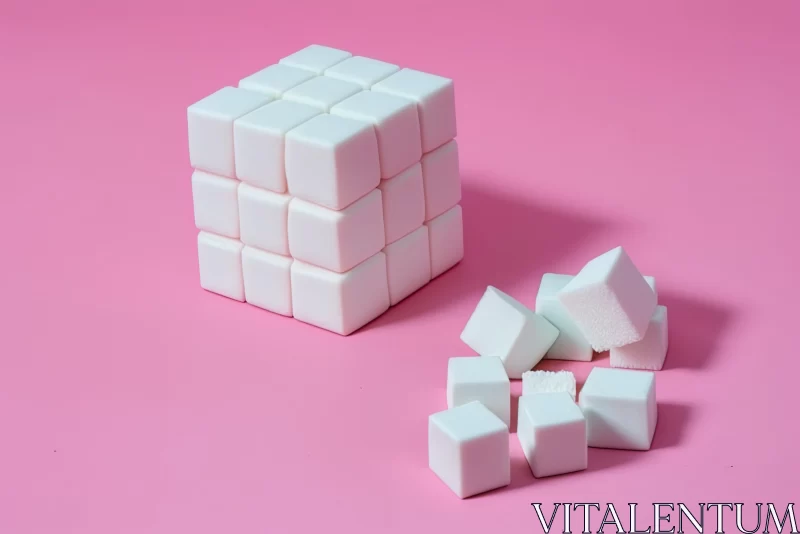 Captivating Geometric Composition of White Sugar Cubes on a Pink Background AI Image