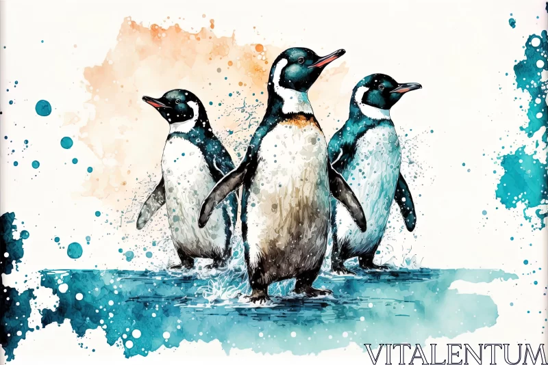 Captivating Penguin Artwork: A Splash of Color and Movement AI Image