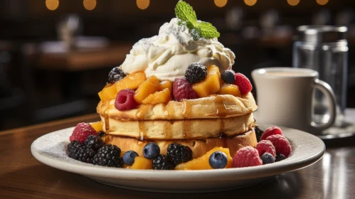 Delicious Waffles with Fresh Fruit and Whipped Cream