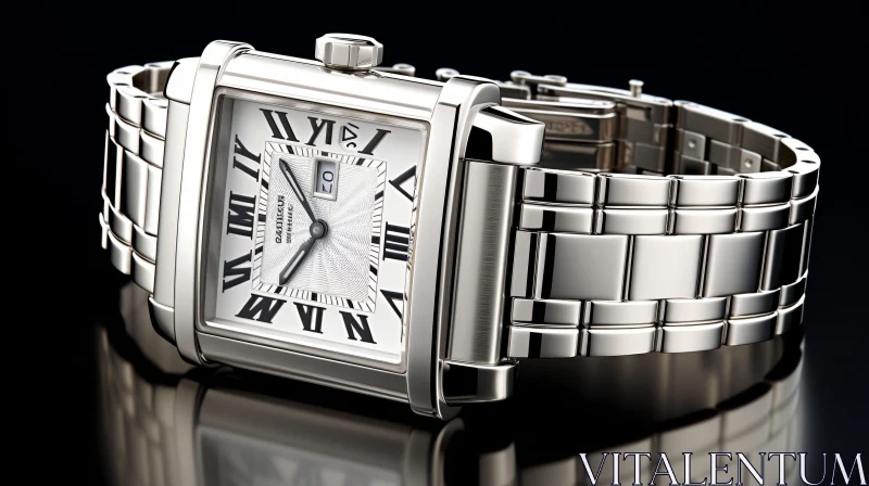 Elegant Stainless Steel Square Face Wristwatch AI Image