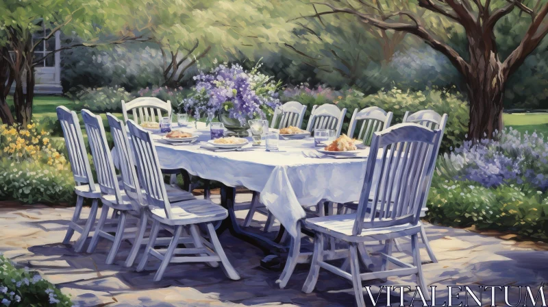 Garden Dining Table Set with Flowers and Tree AI Image