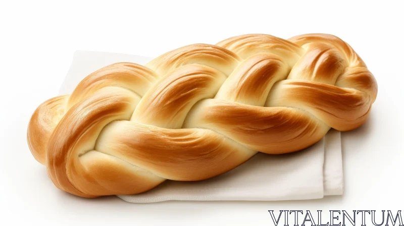 AI ART Golden Brown Braided Bread on White Background