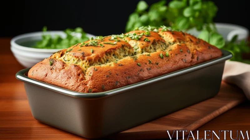 AI ART Golden Brown Bread in Baking Pan with Herbs
