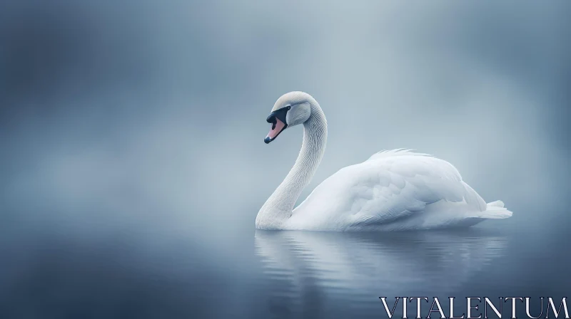 Graceful Swan on Deep Blue Lake AI Image