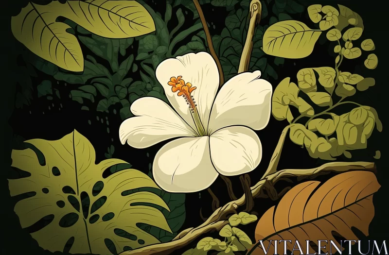 Rainforest Flower Illustration with High-Contrast Shading AI Image