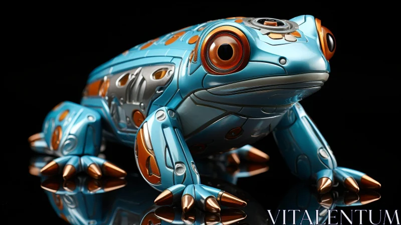 Robotic Frog 3D Rendering in Blue and Orange AI Image
