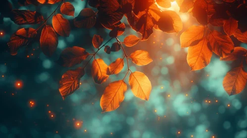 Warm Glow of Fall: Tree Branch with Orange Leaves