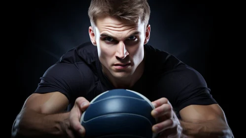 Young Male Athlete Portrait with Medicine Ball