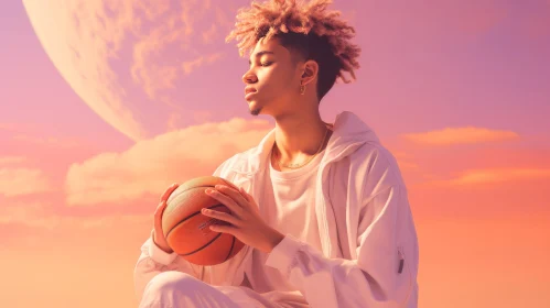 Young Male Basketball Player at Sunset