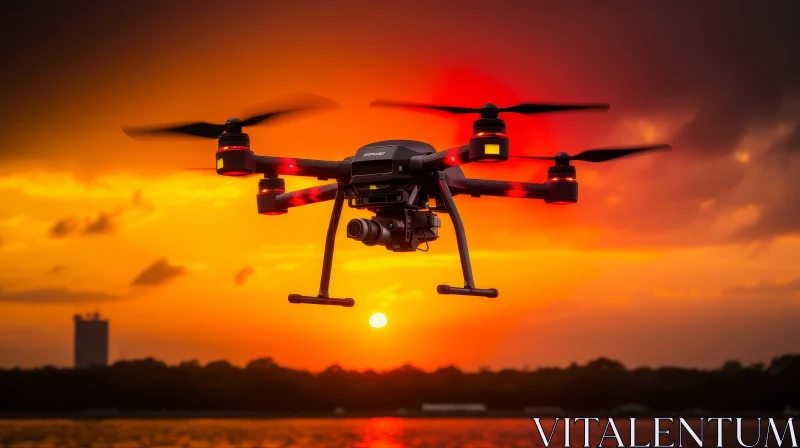 AI ART Black Drone Flying at Sunset - Aerial Photography