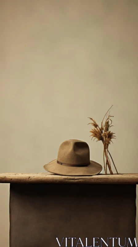 Brown Hat and Dry Grass Vase Still Life AI Image