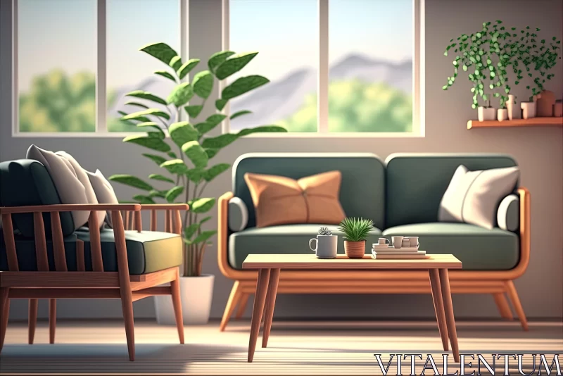 Captivating Living Room Scene with Cozy Couches and Coffee Table AI Image