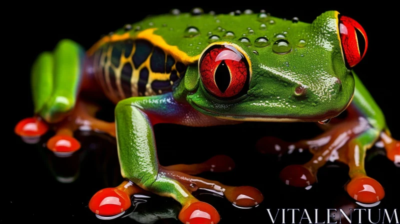 AI ART Colorful Red-Eyed Tree Frog Close-Up